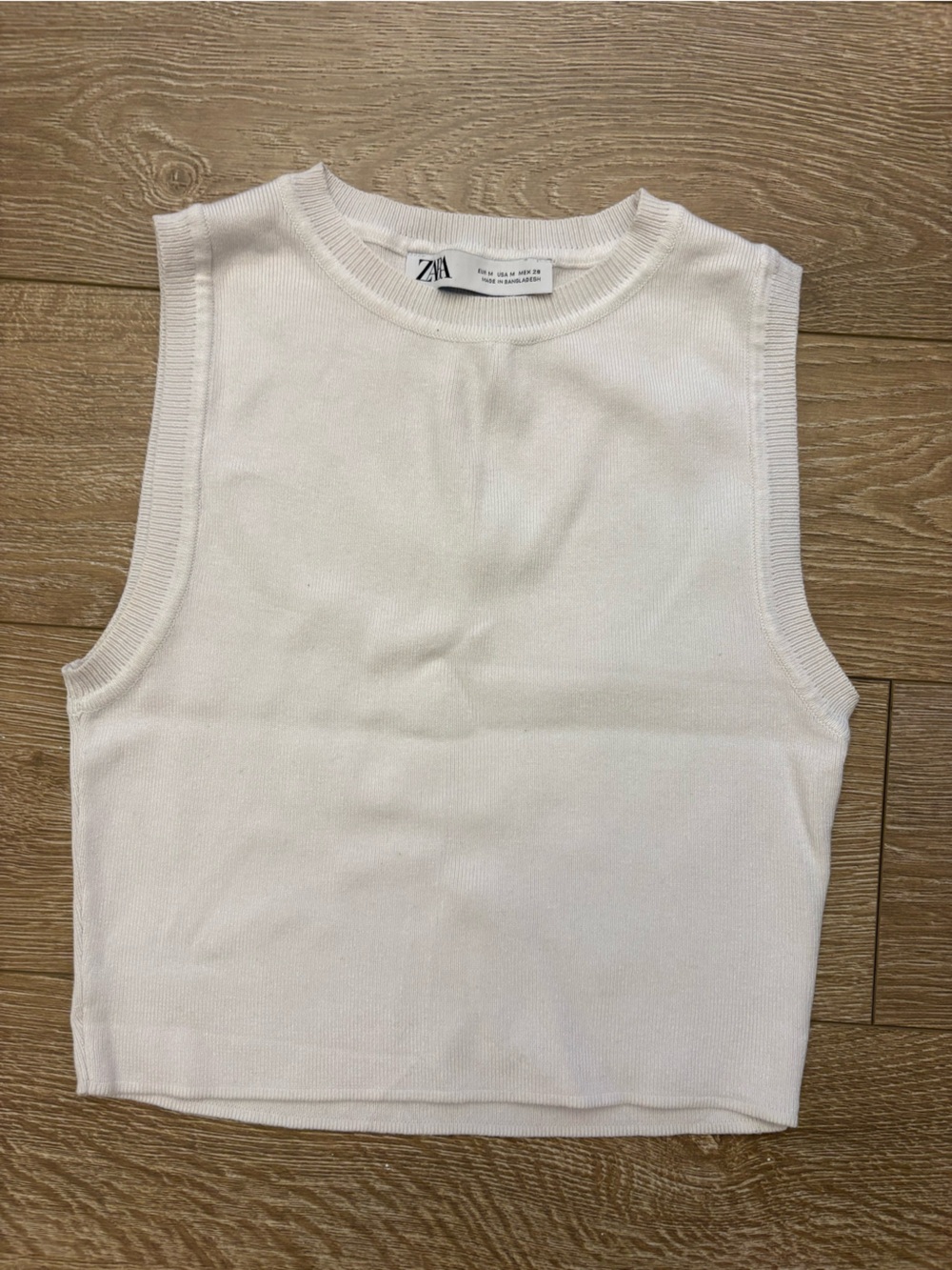 ZARA White Ribbed Sleeveless Top